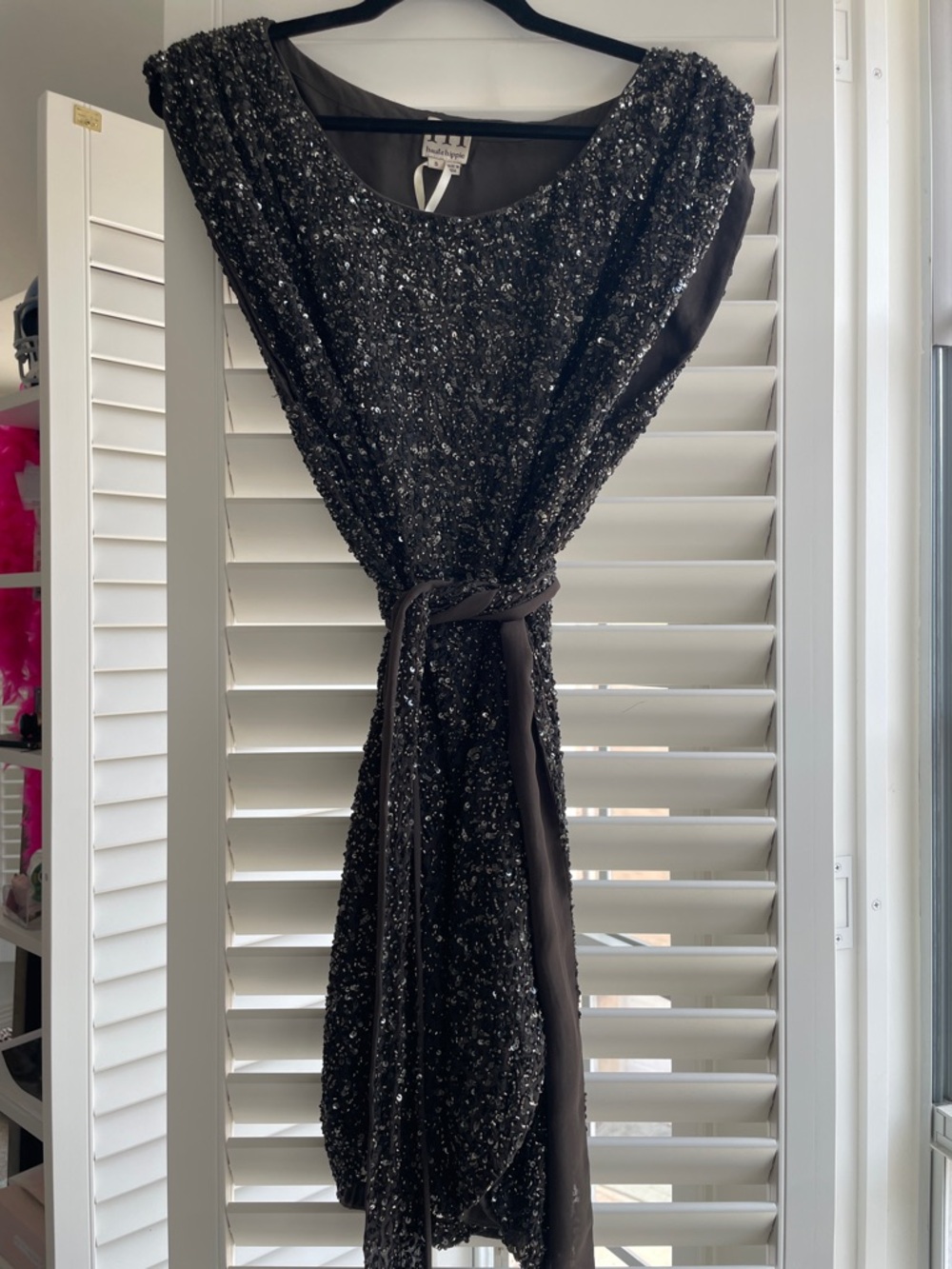 Haute Hippie Black Sequin Tie-Waist Mini Dress